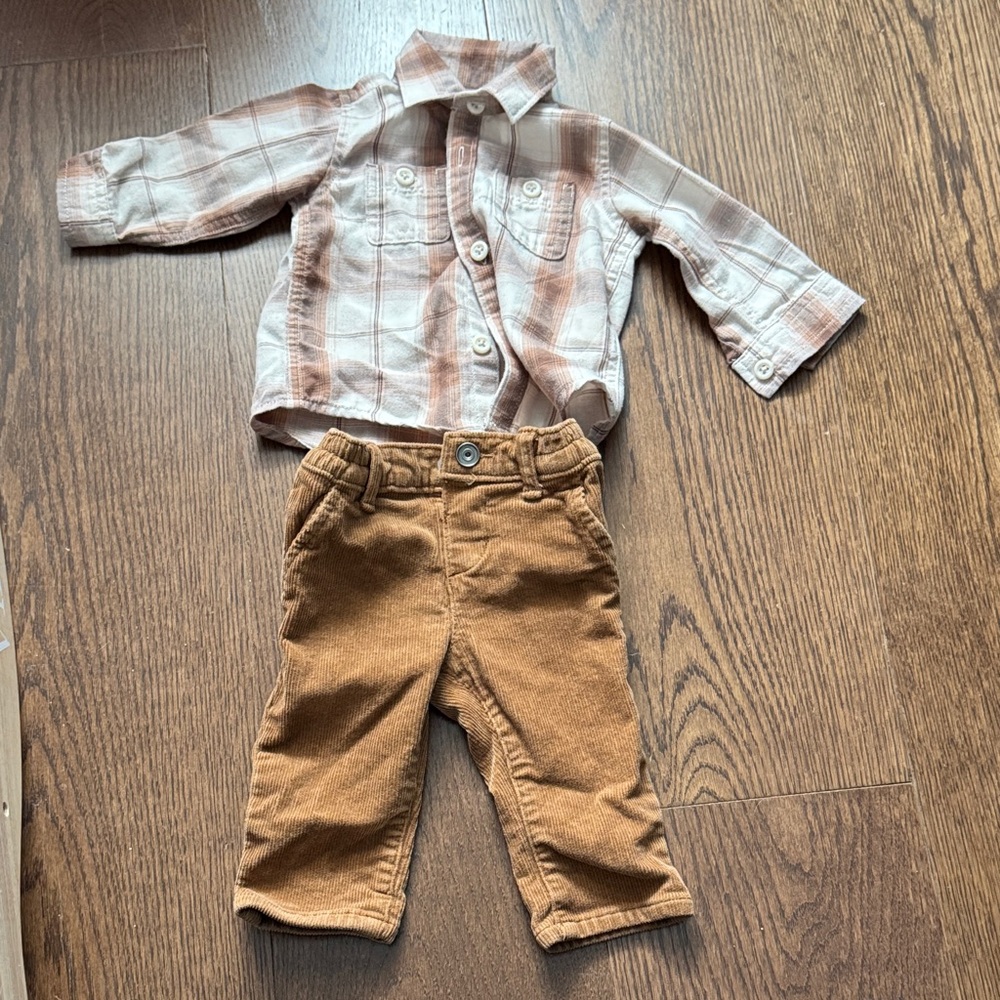 The Children's Place Brown and White Plaid Button Down Shirt